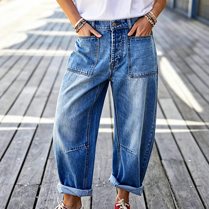 🎉 LIMITED TIME 50% OFF! 👖 Women's Barrel Leg Jeans with Patch Pockets – 22K+ Sold! Relaxed Stretch Fit & Rolled Cuffs ✨