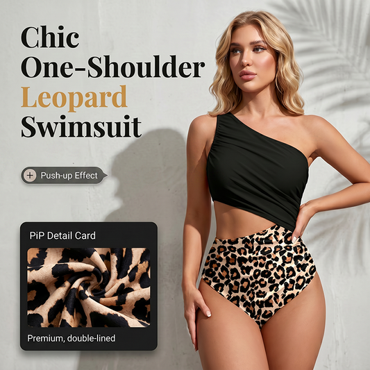🎉 LIMITED TIME 50% OFF! 🐆 Women One-Shoulder Swimsuit – 69K+ Sold! Cutout Leopard Design & High-Waisted Fit ☀️