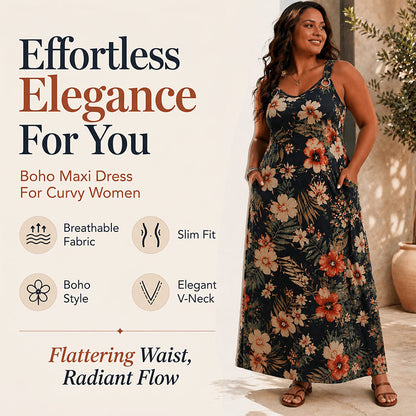 🎉 LIMITED TIME 50% OFF! 👗 Women's Plus Size V-Neck Sleeveless Maxi Dress – Flowy Silhouette & Flattering Floor-Length Design 🌸