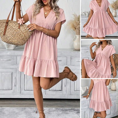 🌸 LIMITED TIME 50% OFF! 👗 Women's V-Neck Loose-Fit Dress with Ruffle Hem – Flattering V-Neck & Playful Ruffles ✨