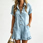 🌸 LIMITED TIME 50% OFF! 👗 Women's Short Sleeve Button Up Romper with Pockets – Breathable Fabric & Ruffled Hem Design ✨