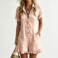 🌸 LIMITED TIME 50% OFF! 👗 Women's Short Sleeve Button Up Romper with Pockets – Breathable Fabric & Ruffled Hem Design ✨