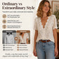 🌸 LIMITED TIME 50% OFF! 👚 Women's Casual V-Neck Short Sleeve Lace Top – Delicate Lace Detail & Relaxed Fit ✨