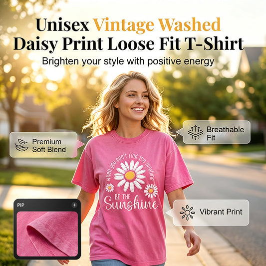 🎉 LIMITED TIME 50% OFF! 👕 Unisex Vintage Washed Daisy Print Loose Fit T-Shirt – Premium Soft Fabric & Relaxed Silhouette 🌼