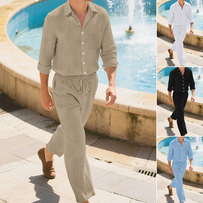 👔 LIMITED TIME 50% OFF! ⏰ Men's Linen Long Sleeve Shirt & Long Pants 2-Piece Set – Breathable & Relaxed – Perfect for Summer, Smart Casual or Travel 🌿💼✨