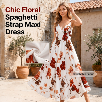 🎉 LIMITED TIME 50% OFF! 👗 Women's Printed Spaghetti Strap Maxi Dress – Floral Print & Adjustable Straps 🌸