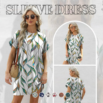 💃 LAST DAY 50% OFF! 🌐 Loose Fit Short Sleeve Dress with Versatile Print Designs – Trendy Prints & Functional Side Pockets 🌸