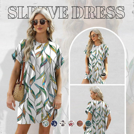 💃 LAST DAY 50% OFF! 🌐 Loose Fit Short Sleeve Dress with Versatile Print Designs – Trendy Prints & Functional Side Pockets 🌸