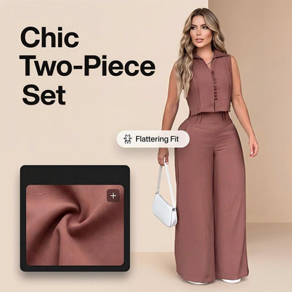 👗 LIMITED TIME 50% OFF! 🌟 Women's Sleeveless Top & Pants 2-Piece Set – Wide-Leg Trousers, 41K+ Sold! ✨