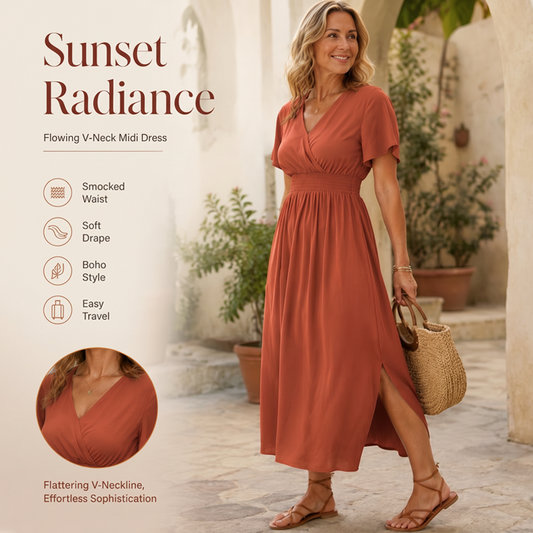Women's Summer V-Neck Side Slit Maxi Dress – Polyester – Flowy Silhouette for Casual & Vacation Wear 🌸