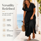 Women's Summer V-Neck Side Slit Maxi Dress – Polyester – Flowy Silhouette for Casual & Vacation Wear 🌸