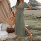 Women's Summer V-Neck Side Slit Maxi Dress – Polyester – Flowy Silhouette for Casual & Vacation Wear 🌸