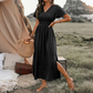 Women's Summer V-Neck Side Slit Maxi Dress – Polyester – Flowy Silhouette for Casual & Vacation Wear 🌸