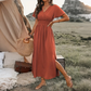 Women's Summer V-Neck Side Slit Maxi Dress – Polyester – Flowy Silhouette for Casual & Vacation Wear 🌸