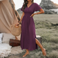 Women's Summer V-Neck Side Slit Maxi Dress – Polyester – Flowy Silhouette for Casual & Vacation Wear 🌸