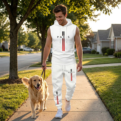 🎉 LIMITED TIME 50% OFF! 💪 Men's Sleeveless Hoodie and Pants Two-Piece Sports Set – Breathable Blended Fabric & Elastic Drawstring Waist 🔥