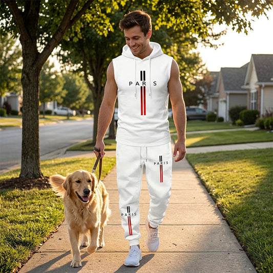 🎉 LIMITED TIME 50% OFF! 💪 Men's Sleeveless Hoodie and Pants Two-Piece Sports Set – Breathable Blended Fabric & Elastic Drawstring Waist 🔥