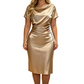 🎉 LIMITED TIME 50% OFF! 💎 Women's Elegant Satin Ruched Bodycon Dress – Cowl Neckline & Slimming Side Ruching ✨