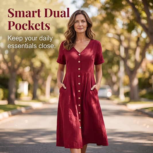 🎉 LIMITED TIME 50% OFF! 💕 Flowy Summer Midi Dress – Classic Button Front, Functional Pockets & Premium Cotton Linen – Versatile for Any Casual Summer Outing 🌸