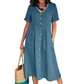 🎉 LIMITED TIME 50% OFF! 💕 Flowy Summer Midi Dress – Classic Button Front, Functional Pockets & Premium Cotton Linen – Versatile for Any Casual Summer Outing 🌸