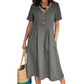 🎉 LIMITED TIME 50% OFF! 💕 Flowy Summer Midi Dress – Classic Button Front, Functional Pockets & Premium Cotton Linen – Versatile for Any Casual Summer Outing 🌸