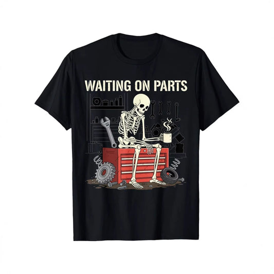 🎉 LIMITED TIME 50% OFF! 💀 Waiting On Parts Funny Skeleton Auto Mechanic Technician T-Shirt – Humorous Auto Shop Design 🔧