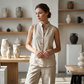 🎉 LIMITED TIME 50% OFF! 💕 Women's Minimalist Sleeveless Top & Wide-Leg Pants Set – Stand Collar & Relaxed Fit 🌸