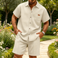 🎉 LIMITED TIME 50% OFF! 👕 Men's Waffle Knit Short Sleeve Shirt & Shorts Set – Breathable Texture & Relaxed Fit ☀️