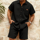 🎉 LIMITED TIME 50% OFF! 👕 Men's Waffle Knit Short Sleeve Shirt & Shorts Set – Breathable Texture & Relaxed Fit ☀️