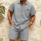 🎉 LIMITED TIME 50% OFF! 👕 Men's Waffle Knit Short Sleeve Shirt & Shorts Set – Breathable Texture & Relaxed Fit ☀️