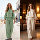 🎉 LIMITED TIME 50% OFF! 🌸 Women's Cold Shoulder Halter Neck Top & Wide-Leg Trousers Set – Boho Elegance & Linen-Like Breathability ✨