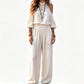 🎉 LIMITED TIME 50% OFF! 🌸 Women's Cold Shoulder Halter Neck Top & Wide-Leg Trousers Set – Boho Elegance & Linen-Like Breathability ✨