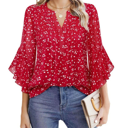 🎉 LIMITED TIME 50% OFF! 👚 Women's 3/4 Sleeve Chiffon Blouse – Elegant V-Neck & Lightweight Business Casual Top 🌸