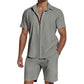 🎉 LIMITED TIME 50% OFF! 👕 Summer Casual Breathable 2-Piece Set for Men – Camp Collar Shirt & Linen Fabric ☀️