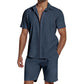 🎉 LIMITED TIME 50% OFF! 👕 Summer Casual Breathable 2-Piece Set for Men – Camp Collar Shirt & Linen Fabric ☀️
