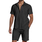 🎉 LIMITED TIME 50% OFF! 👕 Summer Casual Breathable 2-Piece Set for Men – Camp Collar Shirt & Linen Fabric ☀️