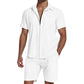 🎉 LIMITED TIME 50% OFF! 👕 Summer Casual Breathable 2-Piece Set for Men – Camp Collar Shirt & Linen Fabric ☀️