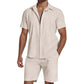 🎉 LIMITED TIME 50% OFF! 👕 Summer Casual Breathable 2-Piece Set for Men – Camp Collar Shirt & Linen Fabric ☀️