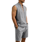 🔥 Pro-Favorite Men's Linen Sleeveless Lace-Up Top & Shorts Set – Linen – Breathable ☀️