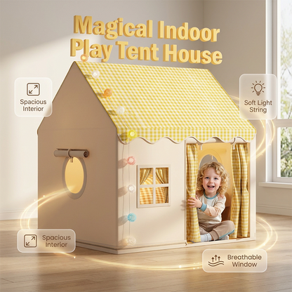 🏰 50% OFF! ✨ Children's Indoor Play Tent Castle – Cozy Gingham Playhouse with Fairy Lights, Sturdy Anti-Collapse Metal Frame & Breathable Mesh Windows – Extra-Spacious 47.2"×41.3"×50.4" Walk-In Design for Reading Nook & Pretend Play 🧸