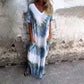 🌞 FLASH SALE 50% OFF ! 👗 Casual Loose Printed V-Neck Long Dress – Polyester – Lightweight & Split Hem for Summer