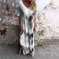 🌞 FLASH SALE 50% OFF ! 👗 Casual Loose Printed V-Neck Long Dress – Polyester – Lightweight & Split Hem for Summer