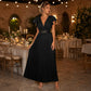 📢 LIMITED TIME 50% OFF! ⏰ Women Elegant V-Neck Pleated Long Dress – Ruffle Sleeves & Metal Waistband 💃