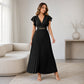 📢 LIMITED TIME 50% OFF! ⏰ Women Elegant V-Neck Pleated Long Dress – Ruffle Sleeves & Metal Waistband 💃