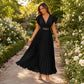 📢 LIMITED TIME 50% OFF! ⏰ Women Elegant V-Neck Pleated Long Dress – Ruffle Sleeves & Metal Waistband 💃
