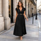📢 LIMITED TIME 50% OFF! ⏰ Women Elegant V-Neck Pleated Long Dress – Ruffle Sleeves & Metal Waistband 💃