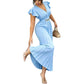 📢 LIMITED TIME 50% OFF! ⏰ Women Elegant V-Neck Pleated Long Dress – Ruffle Sleeves & Metal Waistband 💃