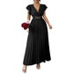 📢 LIMITED TIME 50% OFF! ⏰ Women Elegant V-Neck Pleated Long Dress – Ruffle Sleeves & Metal Waistband 💃