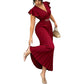 📢 LIMITED TIME 50% OFF! ⏰ Women Elegant V-Neck Pleated Long Dress – Ruffle Sleeves & Metal Waistband 💃