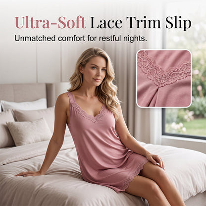 🌙 LIMITED TIME 50% OFF! 👗 Women's Lace V-Neck Modal Nightdress – Soft Modal, Breathable & Elegant Lace Detail ✨